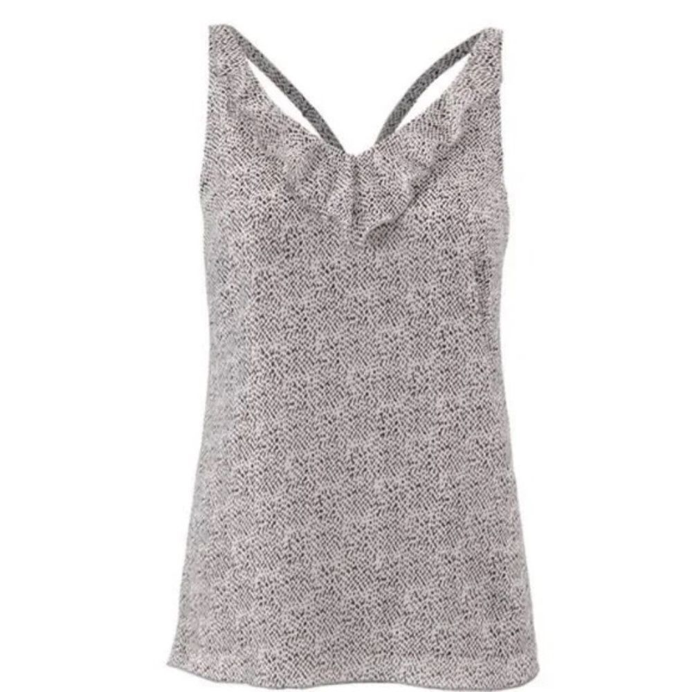 Cabi Flutter Tank Top V-Neck Blouse Black White Size Small